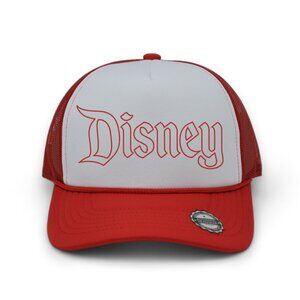 Disney Embroidered 5 Panel Trucker Rope Snap Back Hat - Red & White